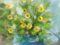 Türkiser Kübel mit Sonnenblume